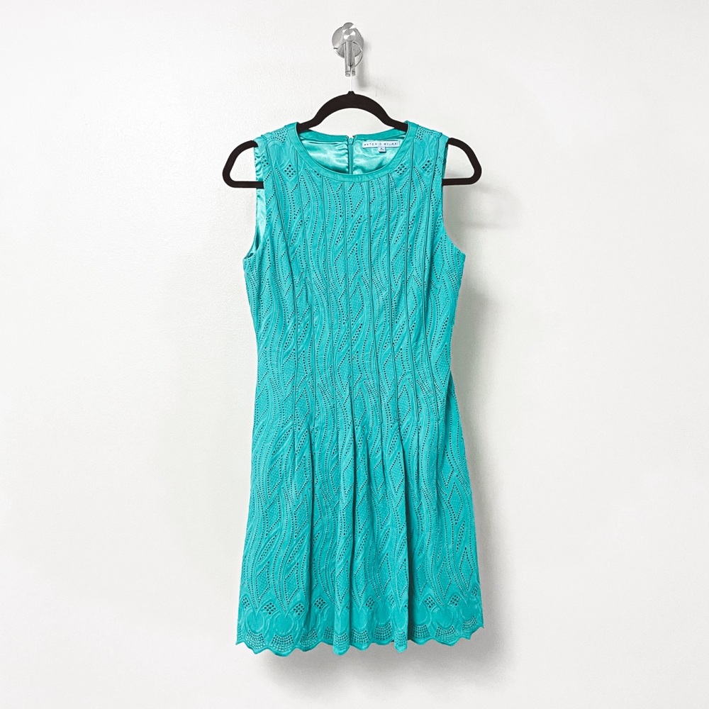 Antonio‎ Melani Easter Spring Eyelet Scalloped Hem Sleeveless Mini Dress Teal